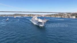 Türkiye: Turkish navy parades in Istanbul Strait during TEKNOFEST 'Blue Homeland' event (5)