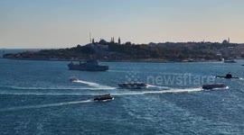 Türkiye: Turkish drone ship completes parade at Istanbul Strait in 'Blue Homeland' event