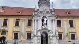 Tourist explores Austria's historic Durnstein town