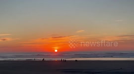 Golden sunset over the ocean in Ogunquit, Maine