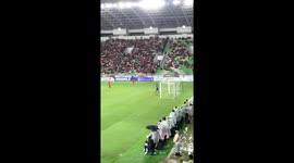 Football player falls during goal celebration in Medan, Indonesia
