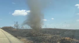 Spain: Dust Devil Swirls Through Burnt Area in Puercas, Zamora