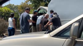 LA bystanders attempt to rescue driver from mangled vehicle after crashing into fence