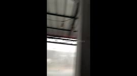 Storm blows over trees as it batters shops in Indonesia