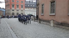 Mounted Royal Guard parades at Stockholm’s Royal Palace