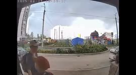Strong winds overturn inflatable trampoline in Ufa, Russia