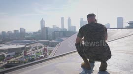 Marines Perform Flyover at Mercedes-Benz Stadium During Marine Week