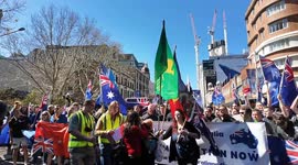 Thousands of March for Australia protesters begin march from Belmore Park to Victoria Park in Sydney, Australia