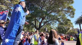 John Ruddick speaks at the March for Australia protest in Sydney, Australia