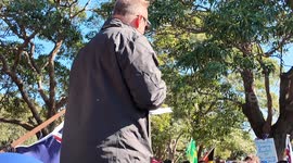 Speaker at the March for Australia protest in Sydney, Australia