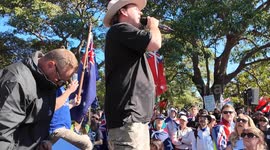 Speaker at the March for Australia protest in Sydney, Australia