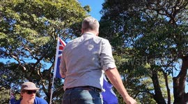Speaker at the March for Australia protest in Sydney, Australia