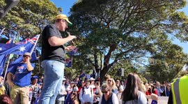 Speaker at the March for Australia protest in Sydney, Australia