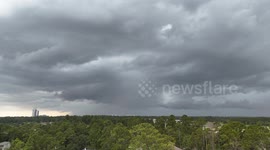 Dark rain clouds moving into The Woodlands, Texas, USA