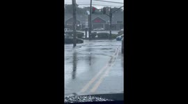 Flooded streets after summer storm in Cranston, Rhode Island