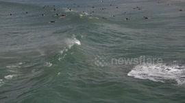 UK Weather: Anglers Brave Crashing Waves at Newquay's North Quay, Cornwall, UK