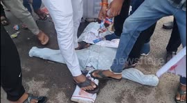 Donald Trump effigy battered and burnt by Indian locals in response to tariffs
