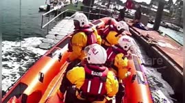 RNLI crew rescue survey boat taking on water in Cornwall