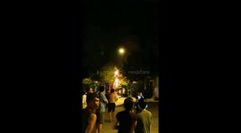 Neighbours watch as electricity transformer bursts into flames