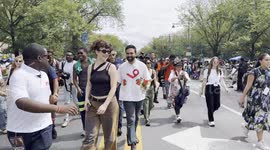 Zorhan Mamdani marches in the 2025 West Indian Day Parade in Crown Heights