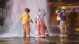 US, Los Angeles: Florence Sheared Hydrant Spews Water Into The Air