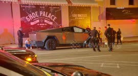 US, Los Angeles: Downtown Los Angeles LAPD Crashes Into Tesla Cyber Truck