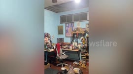 Huge python slithers across ornaments in family's living room