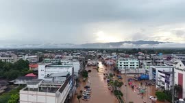 Roads submerged as heavy rain triggers floods in northern Thailand