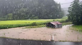 Sudden muddy stream forms from rising water in Kazuno, Japan