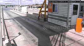 Trucker takes out motorway toll booth and police car in single crash