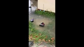 Nike trainers float away during flood