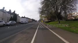 Car Does U-Turn Over Pedestrian Area