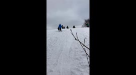 Friend gets winded after sledding mishap in Pori, Finland