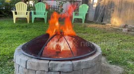 Cozy backyard fire evening in New York, USA