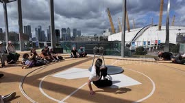 Amazing gravity defying performance is a Basketball court