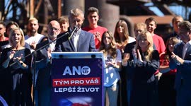 Former Czech PM Babis addresses rally ahead of parliamentary elections