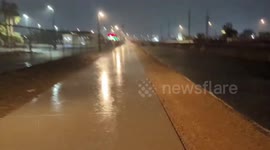 Heavy rain pours during bike ride in Arizona, USA