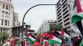 Civil society protest at Vuelta Race in Bilbao, Spain