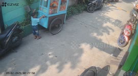Curious toddler escapes unharmed when he pulls food cart onto himself