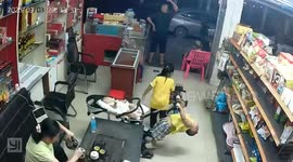 Mum's quick reactions save baby after young boy topples stroller whilst playing