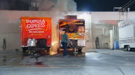US, Los Angeles: Van Nuys Food Trailer Fire