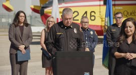 US, Los Angeles: Van Nuys County Officials Welcome Firefighting Aircraft Ahead Of Santa Ana Winds With Sound On Tape