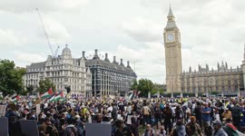 Police make arrests during protest in support of Palestine Action in Parliament Square in Central London