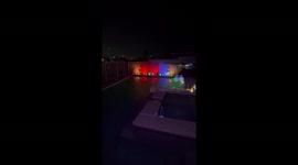 Soothing light rain over swimming pool in Las Vegas, USA