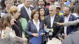 Gov. Hochul speaks to media before Labor Day Parade in Manhattan