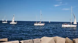 Palermo protest features sailboats with peace and Palestinian flags