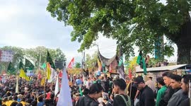 Demonstrans in front of DPRD Sumbar, Padang City, West Sumatra, Indonesia