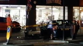 Tesla involved in collision sending vehicle crashing into shops in Welling