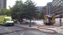 Fire brigades keep working outside BBC's former Television Centre HQ on Saturday afternoon