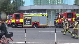 Fire brigade keeps working outside BBC's former Television Centre HQ on Saturday afternoon